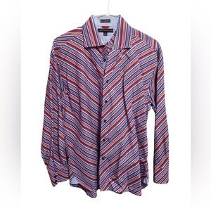 Tommy‎ Hilfiger Men's Shirt Large Stripe Cotton 2 Ply 80’s Fabric LS Disco
